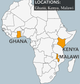 Map of Africa highlighting Ghana, Kenya, Malawi
